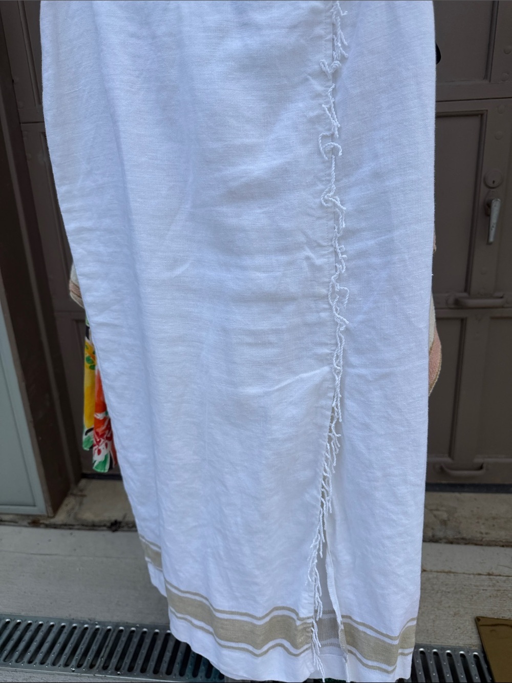 Norton McNaughton linen White Maxi Skirt with Neutral Trim